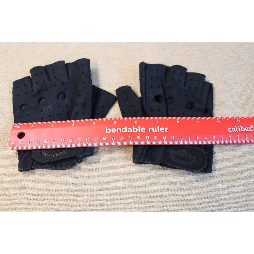 Harley Davidson Fingerless Gloves Black Faux Suede Size S Perforated Top of Hand - Picture 9 of 9